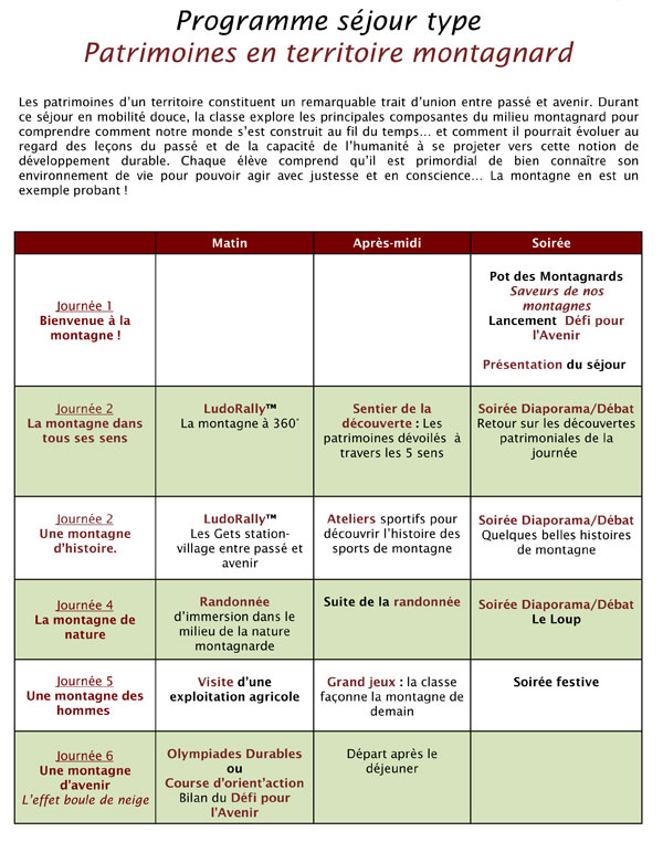 montagne sejour territoire planning